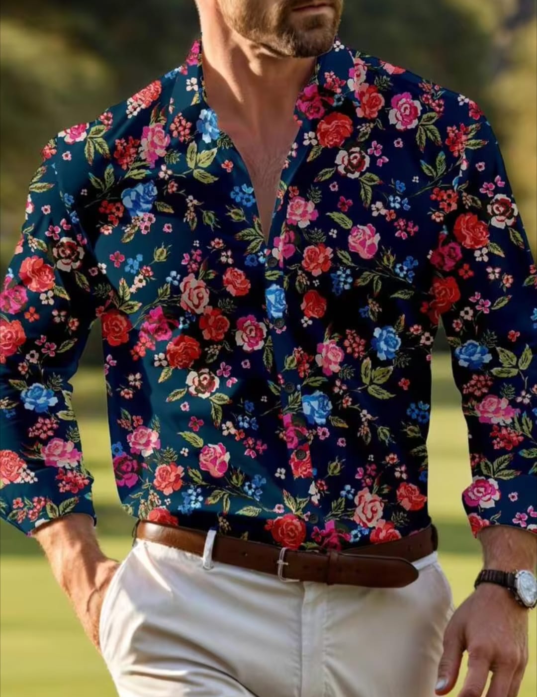 Men's Premium Navy Blue Floral Print Full Sleeve Shirt